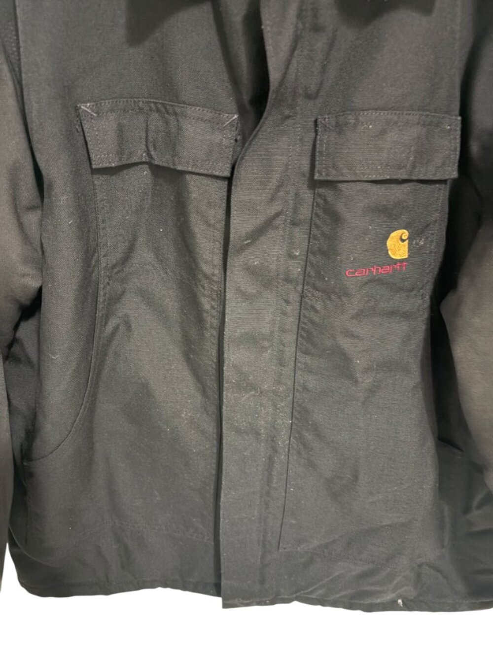 Vintage Carhartt Black Barn Chore Logo Jacket Quilt Lined Brown Cord Trim 2XL - Picture 4 of 8
